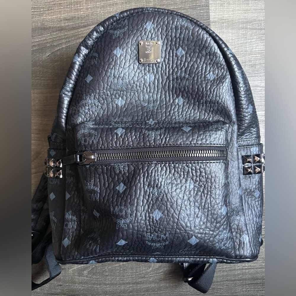 MCM Black Leather Backpack with Side Studs